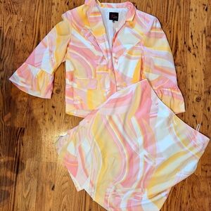 JM Studio Pastel Jacket and Skirt Ruffle Sleeve Set VGC Size 18
